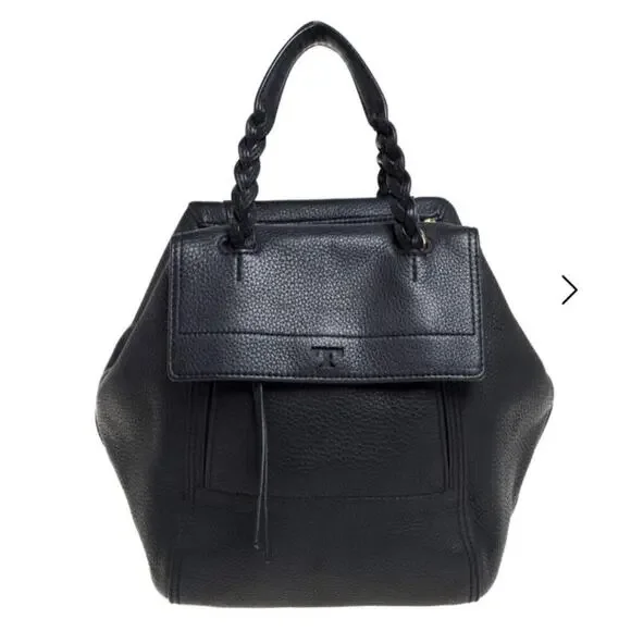 TORY BURCH Half Moon Small Satchel Bag Black Leather Handbag & Dustbag - Picture 1 of 9